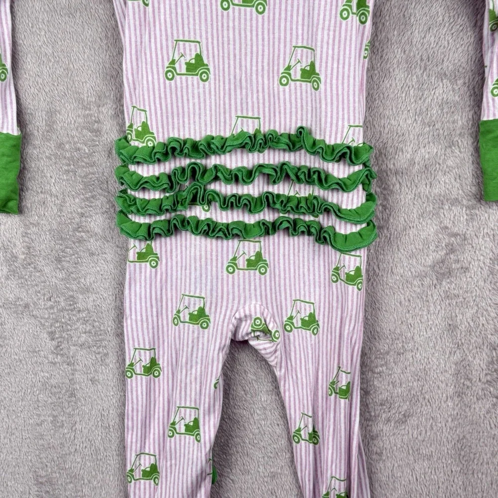 Kiki+Lulu One Piece Girls 18-24 M Pink Pinstripe Green Golf Carts Bamboo Ruffles